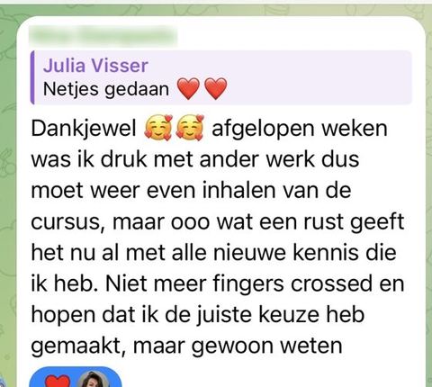 Screenshot van een bericht van een cursist