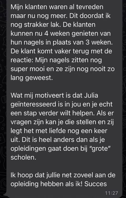 Screenshot van een bericht van een cursist