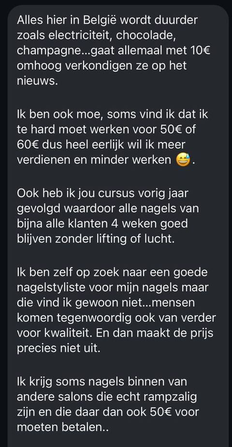 Screenshot van een bericht van een cursist