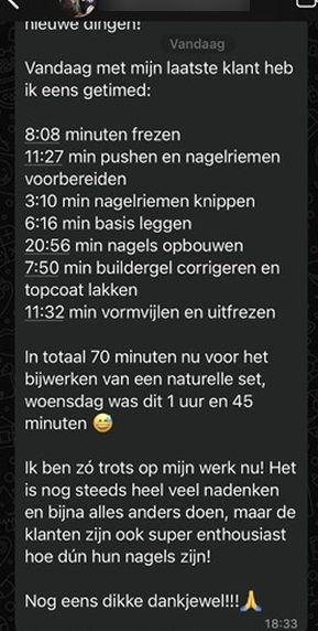 Screenshot van een bericht van een cursist