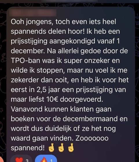 Screenshot van een bericht van een cursist