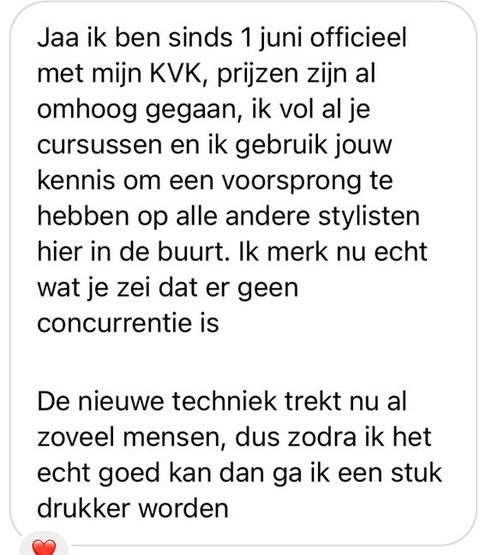 Screenshot van een bericht van een cursist