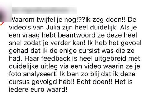 Screenshot van een bericht van een cursist