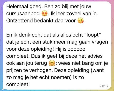 Screenshot van een bericht van een cursist