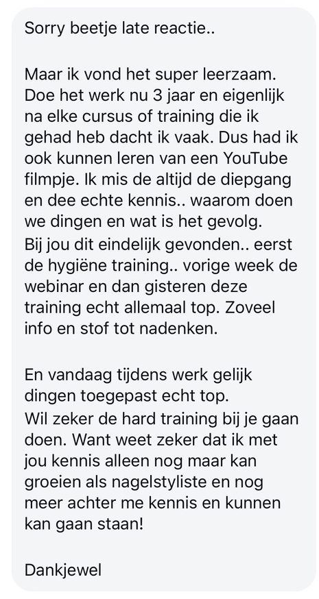 Screenshot van een bericht van een cursist