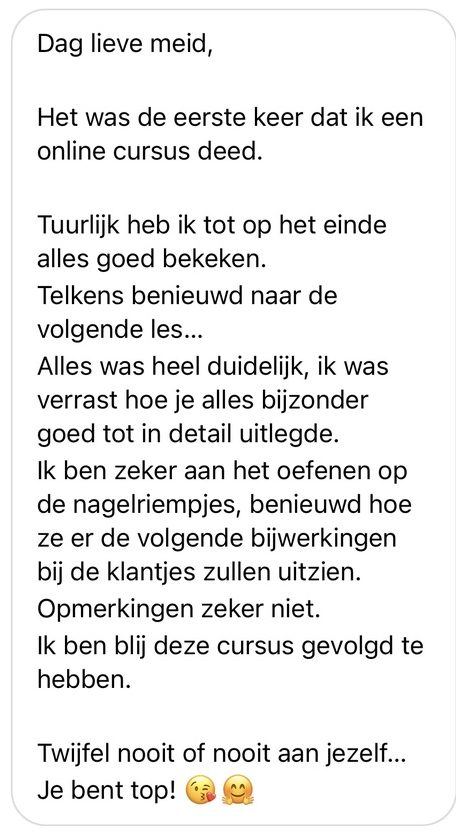 Screenshot van een bericht van een cursist
