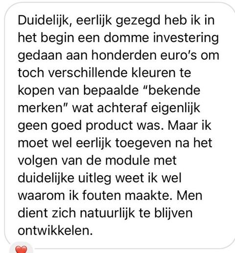 Screenshot van een bericht van een cursist