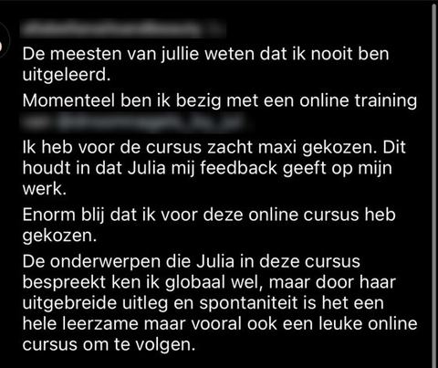 Screenshot van een bericht van een cursist