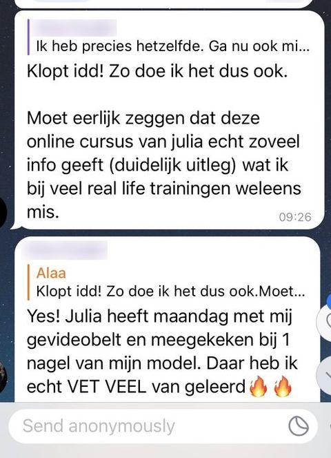Screenshot van een bericht van een cursist