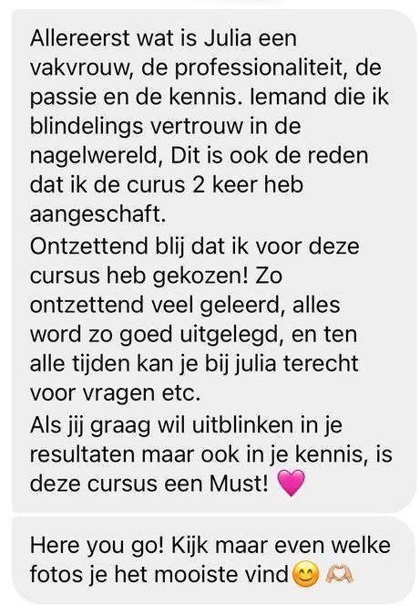 Screenshot van een bericht van een cursist