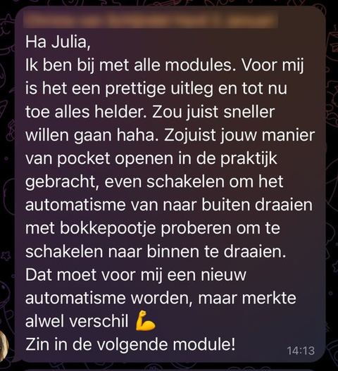 Screenshot van een bericht van een cursist