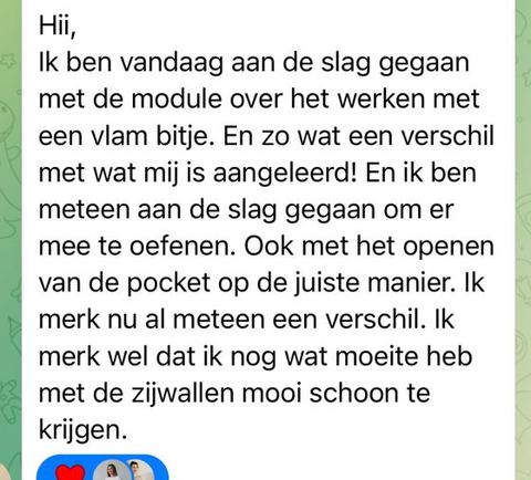 Screenshot van een bericht van een cursist