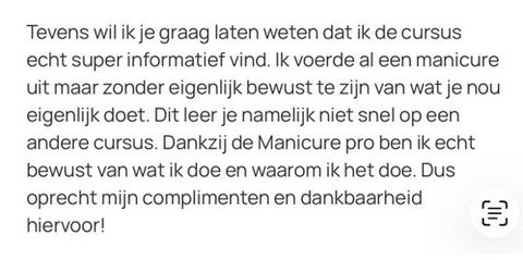 Screenshot van een bericht van een cursist
