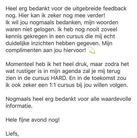 Screenshot van een bericht van een cursist