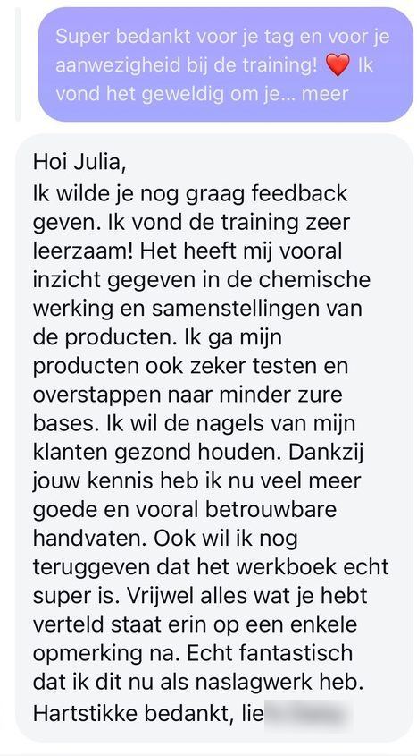 Screenshot van een bericht van een cursist