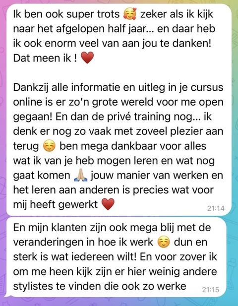 Screenshot van een bericht van een cursist