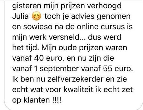 Screenshot van een bericht van een cursist