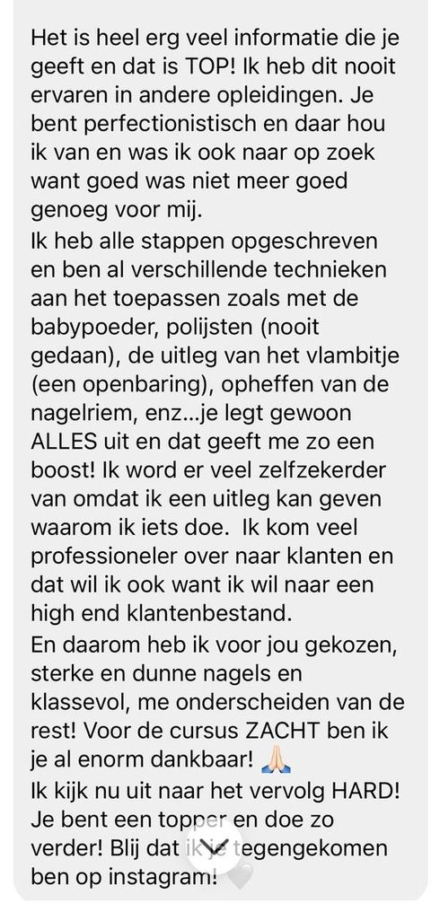 Screenshot van een bericht van een cursist