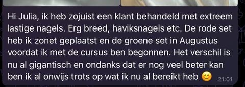 Screenshot van een bericht van een cursist