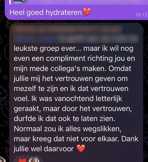 Screenshot van een bericht van een cursist