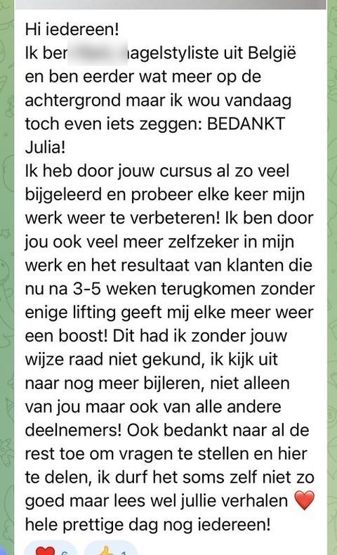 Screenshot van een bericht van een cursist